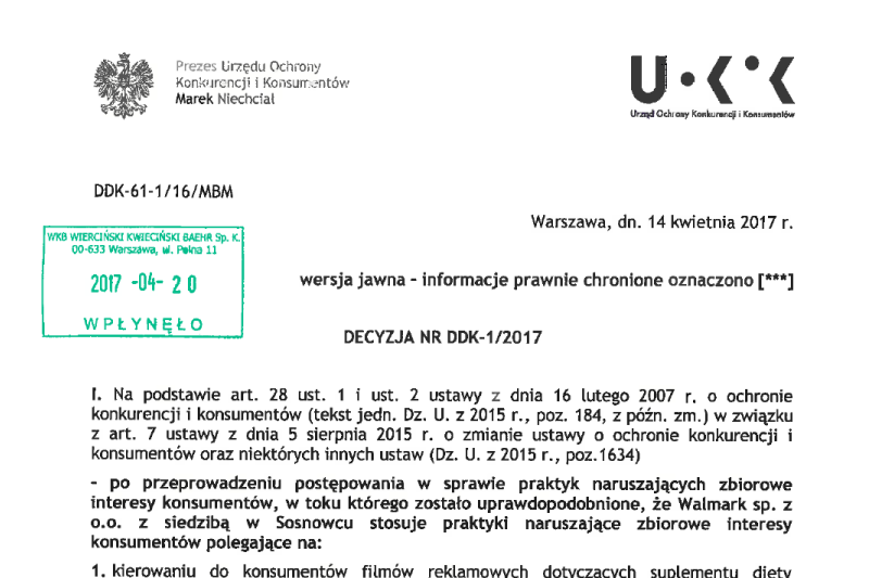 Spółka Walmark zobowiązała się do zmiany kwestionowanych przez urząd praktyk i usunięcia ich skutków.