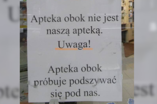 „Uwaga! Apteka obok próbuje podszywać się pod nas”