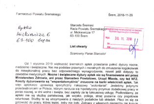 List otwarty aptekarzy do Starosty Śremskiego