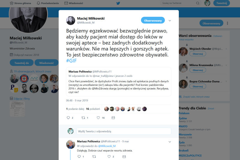 Problem z zaopatrzeniem apteki w takie leki jak Prolia został dostrzeżony przez Ministerstwo Zdrowia. Czy aptekarze doczekają się reakcji? (fot. screen Twitter)