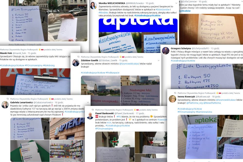 Wczoraj Twitter został zalany wpisami polityków KO oznaczonych tagiem #ListaBrakującychLeków (fot. Twitter)