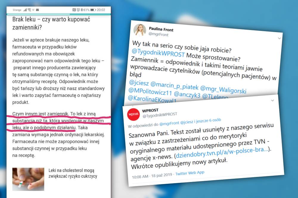 Ekspertka w programie śniadaniowym twierdziła, że zamiennik i odpowiednik to coś innego. Pozostałe media powieliły ten błąd (fot. Twitter)