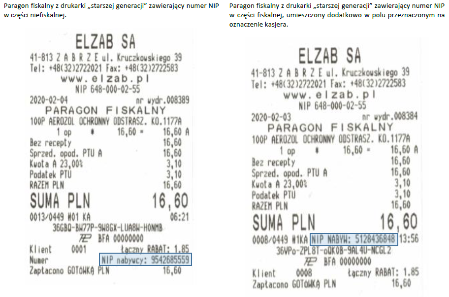 Różne umiejscowienie numeru NIP nabywcy w zależności do rodzaju drukarki (fot. KS-AOW)