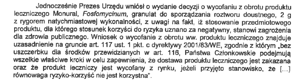 Fragment decyzji Głównego Inspektora Farmaceutycznego