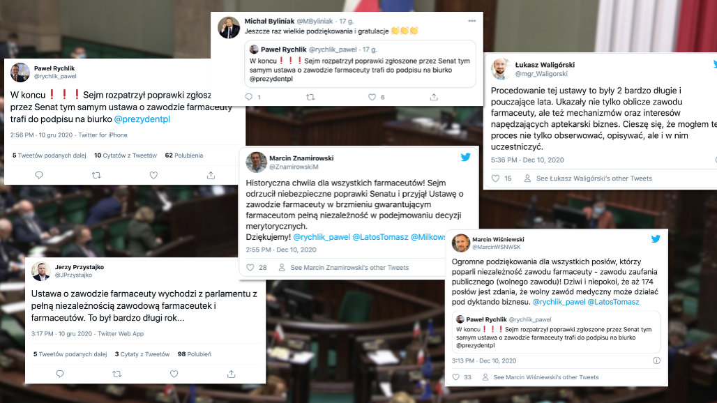 Komentarze po skierowaniu ustawy o zawodzie farmaceuty do Prezydenta (fot. screen TT)