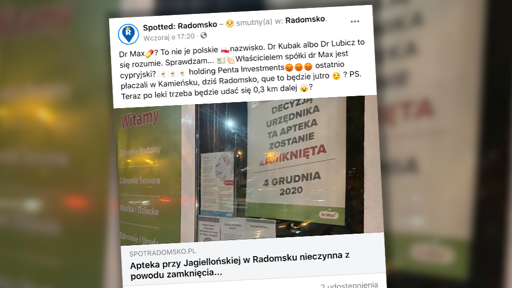 Właściciel obu aptek nie zgadza się z decyzjami WIF, wskazując na błędy proceduralne jakie miał popełnić inspektor (fot. screen facebook)
