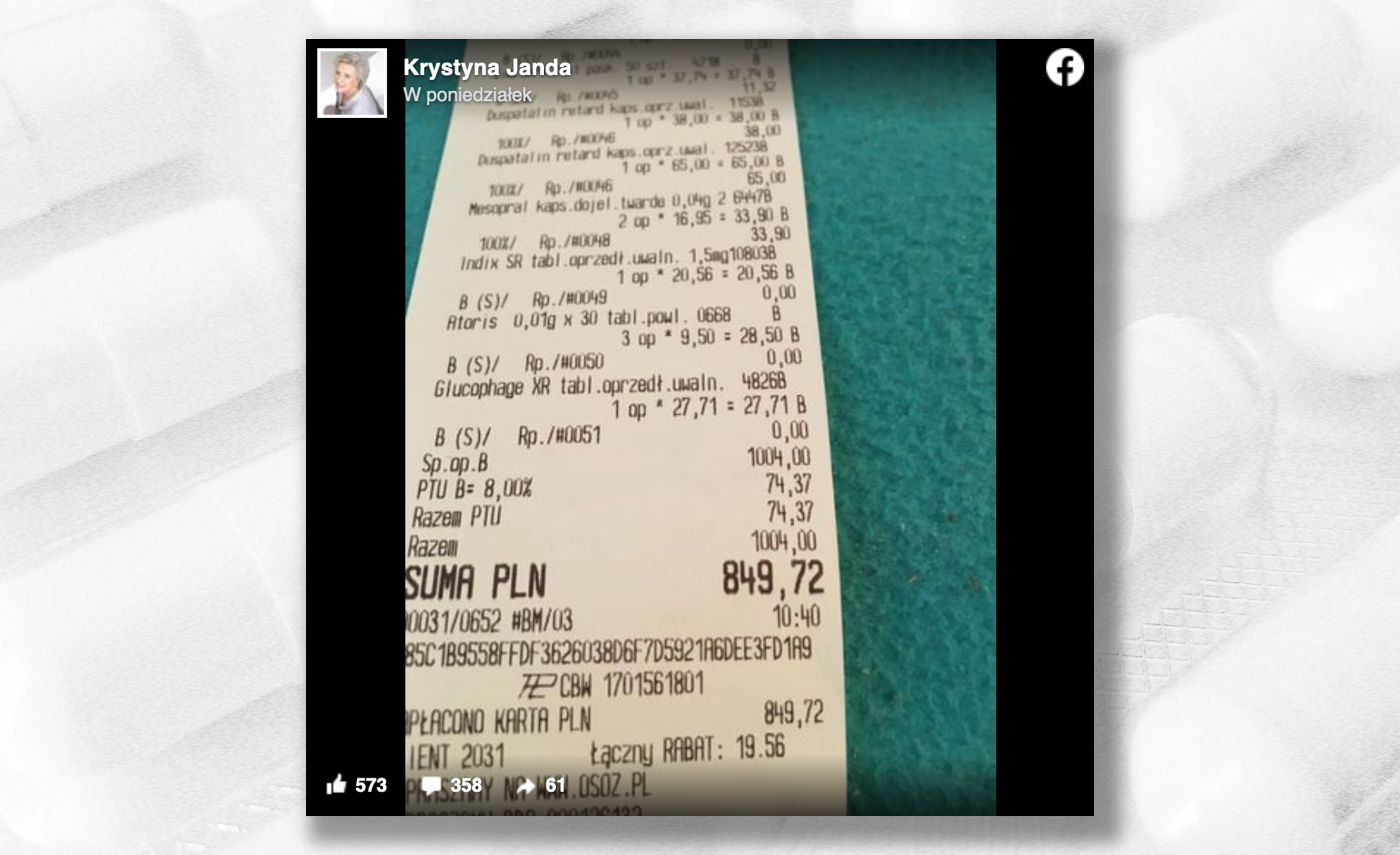 Paragony z aptek to wdzięczny przedmiot medialnych sensacji (fot. Screen)
