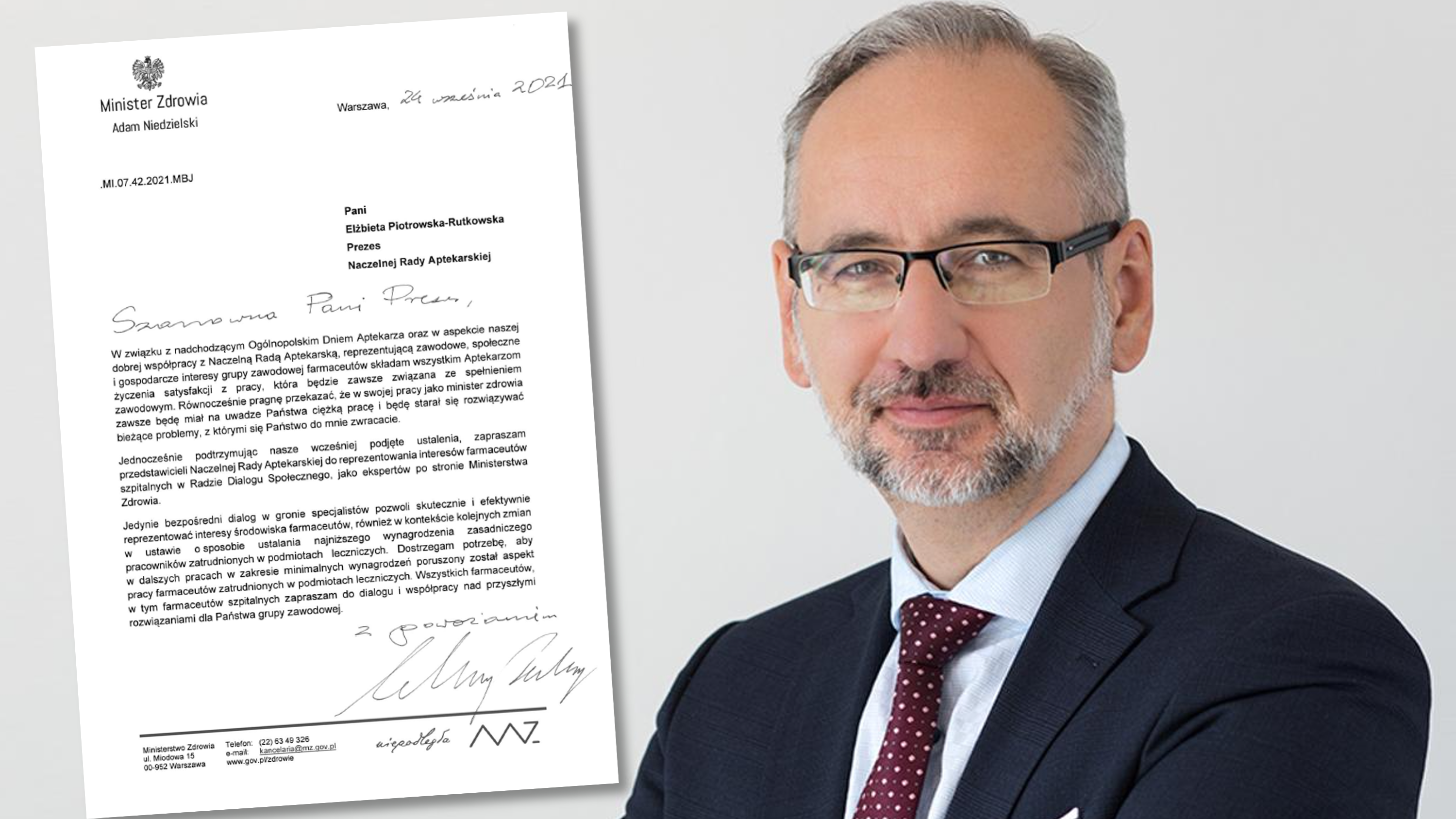 "Jedynie bezpośredni dialog w gronie specjalistów pozwoli skutecznie i efektywnie reprezentować interesy środowiska farmaceutów" - pisze Adam Niedzielski (fot. MZ/TT)