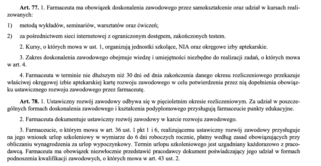 Ustaw o zawodzie farmaceuty na temat szkoleń