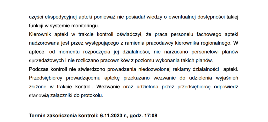 Fragment protokołu kontroli Lubuskiego WIF