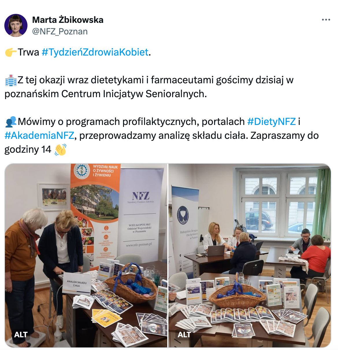 Screen wpisu rzecznika wielkopolskiego narodowego funduszu zdrowia na temat akcji tydzień zdrowia kobiet