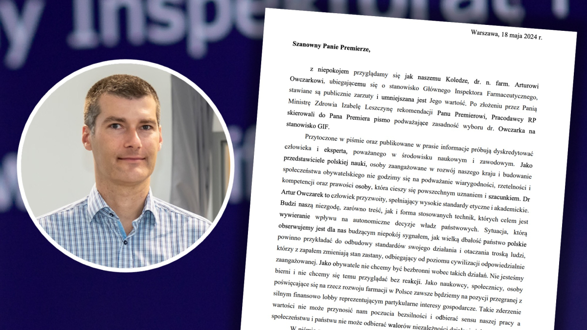List w obronie kandydata na Głównego Inspektora Farmaceutycznego.
