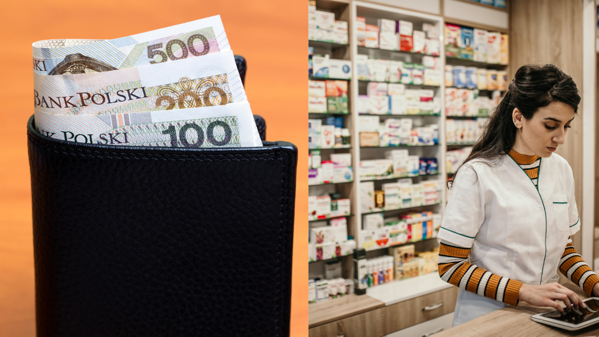 Portfel z banknotami po lewej, farmaceutka po prawej (fot. materiały sponsora)