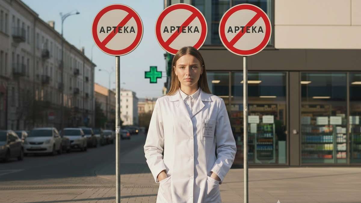 Farmaceutka i trzy znaki zakazu apteki
